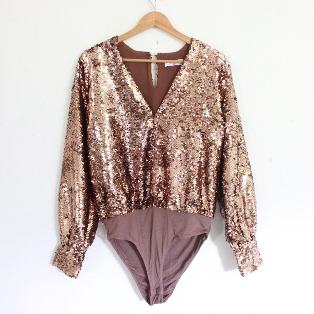 Buddy Love Sequins Bodysuit Brown Large